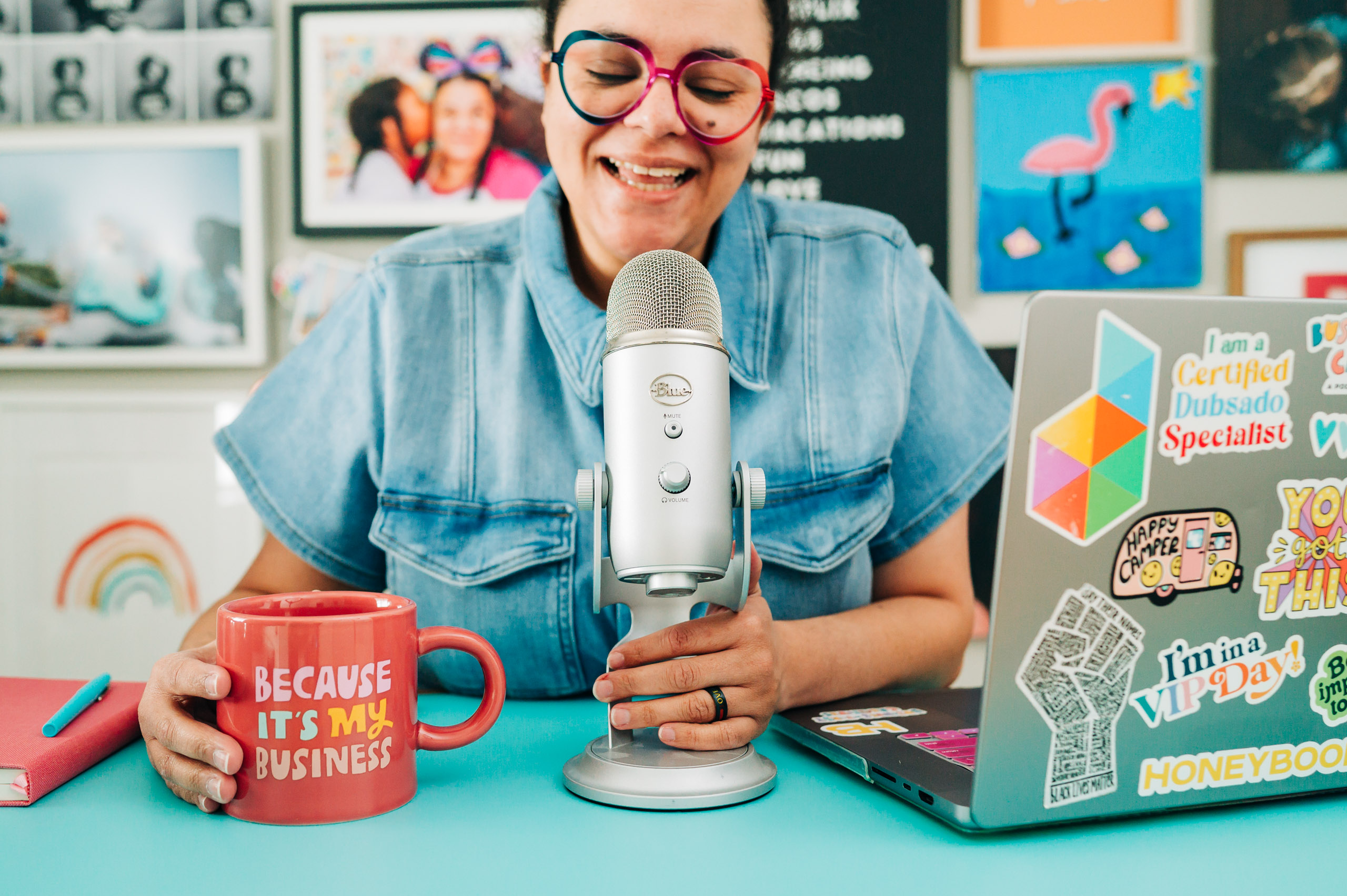 Colie James, systems expert, records podcast episode with Kara Duncan, from The Kara Report, about how a strong email strategy can convert leads into confident bookings.