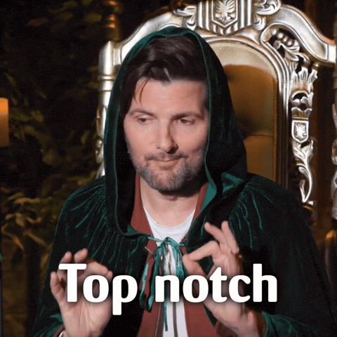 A man in a green hooded cloak on a throne saying “Top notch” about Mori’s results with Dubsado for designers.